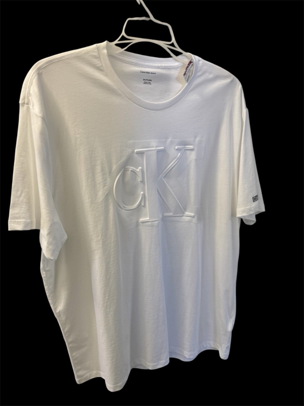Calvin Klein Men's White Short-Sleeve T-Shirt with Embossed CK Logo